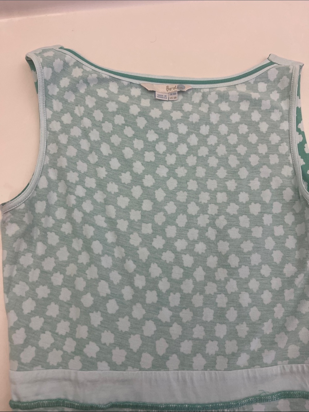 Boden Teal and White Sleeveless Printed Knit Dress, size 6 - Picture 6 of 8